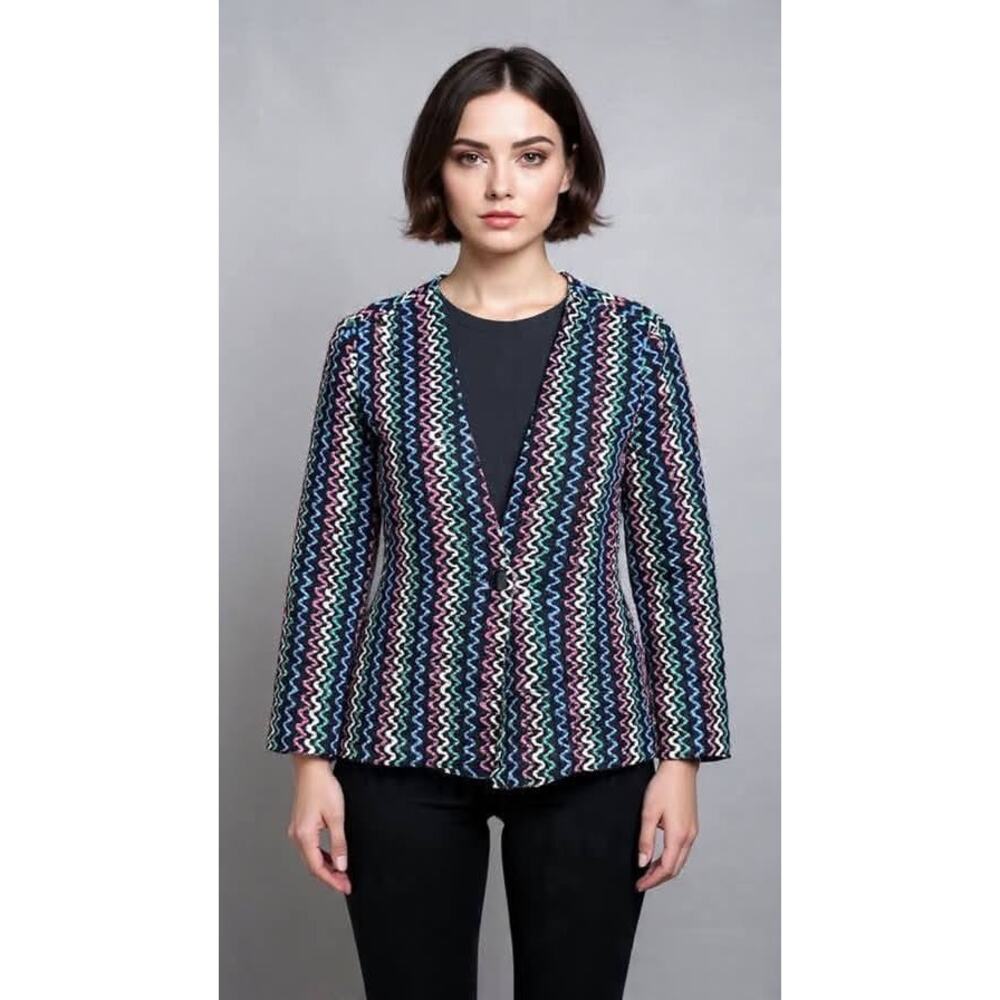 VTG 80s 90s D.K. Gold embroidered blazer Tweed Boucle Colorful Sz 14 Dopamine
